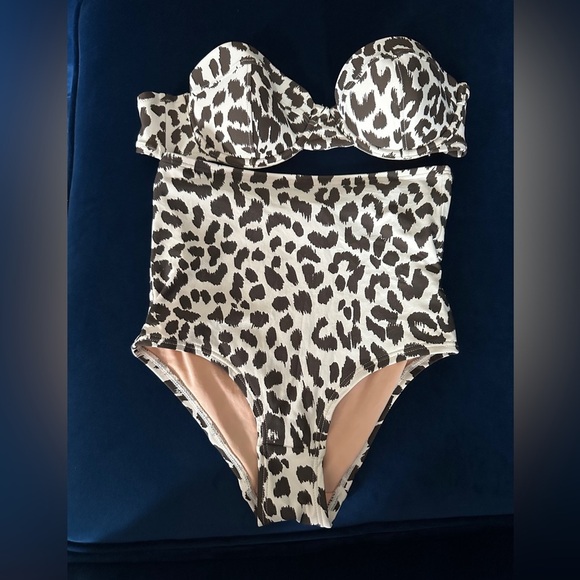 J. Crew High Waisted Underwire Bikini  Two Piece Swimsuit in Leopard xxs 34A - Picture 2 of 5